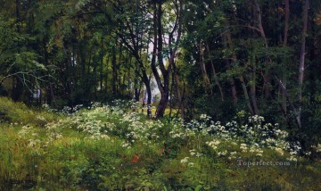 flores en el borde del bosque 1893 paisaje clásico Ivan Ivanovich árboles Pinturas al óleo